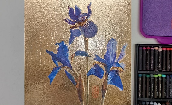 Рисунок масляной пастелью ирисы